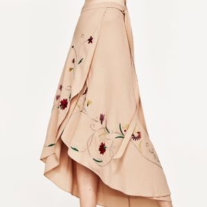 Zara Embroidered Wraparound Skirt